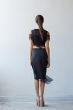 Leah fitted skirt with lace drape in black