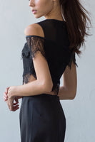 Estelle off-shoulder cropped lace top in black